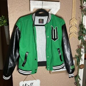 Justice Wicked Girls Green Varsity Bomber Letterman Jacket Kids Size Large 12/14